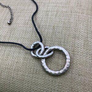 Lia Sophia Silver Tone Hammered Circles Black Cord Necklace